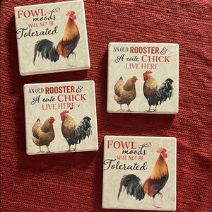 Rooster and Chick Coasters Set